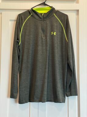 Under Armour Green and Neon 1/4 zip long sleeve Heat Gear Large